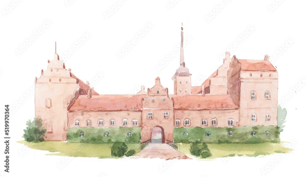 Beautiful stock illustration with watercolor hand drawn castle palace ...