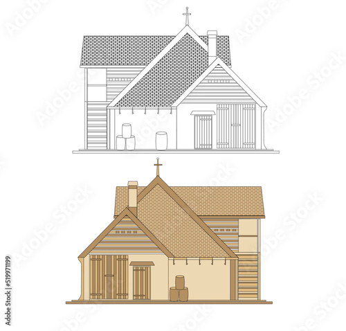 DRAWING OF HISTORICAL BUILDINGS OF VENICE, ANCIENT ITALIAN ARCHITECTURE IN GOTHIC AND NEOCLASSIC STYLE