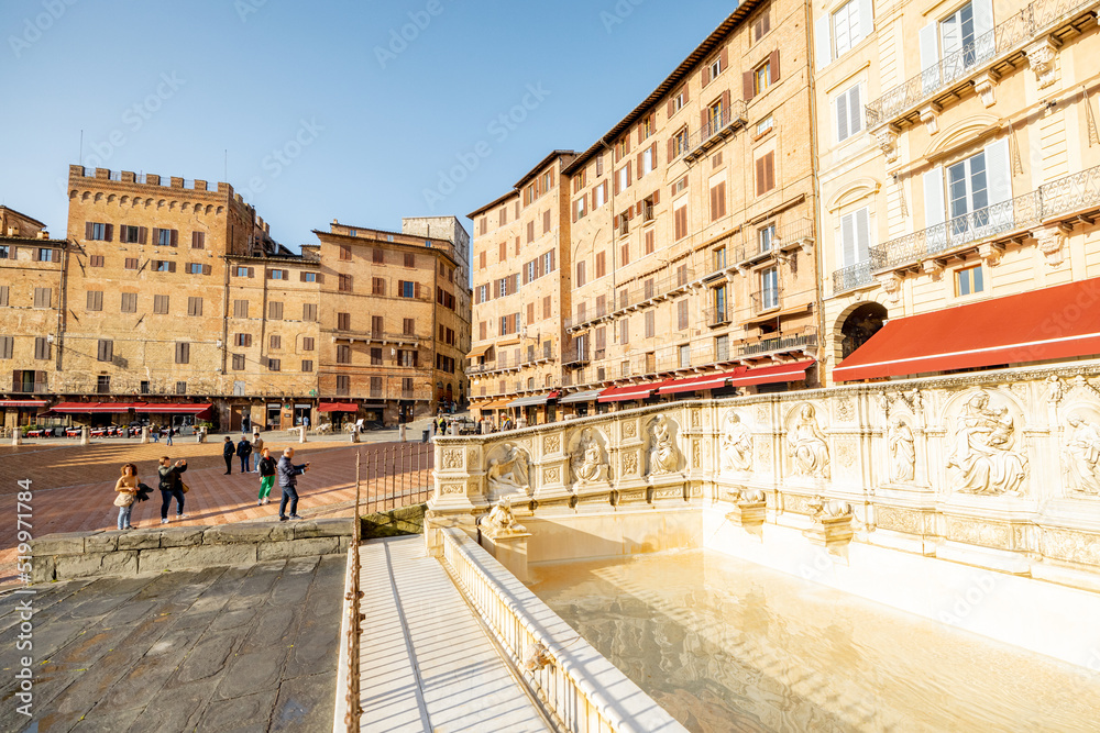 Morning view on the main square of Siena city in Italy. Concept of architecture of the Tuscan region and travel Italy
