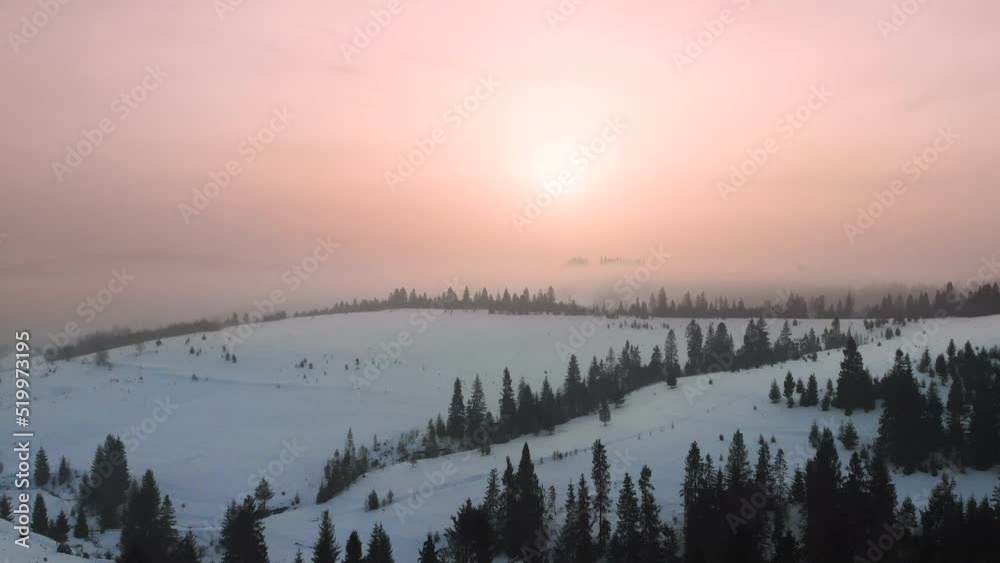 Aerial drone view to fog and clouds over Carpathian mountains Aerial drone view to fog and clouds over Carpathian mountains