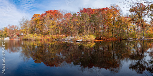 Delnor Woods Park view with autumn colours in Illinois photo