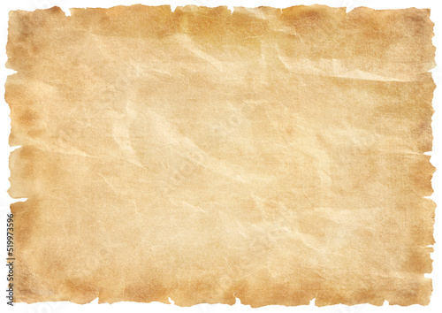 old parchment paper sheet vintage aged or texture isolated on white background