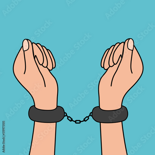 Handcuffs on hands criminal crime concept vector illustration.