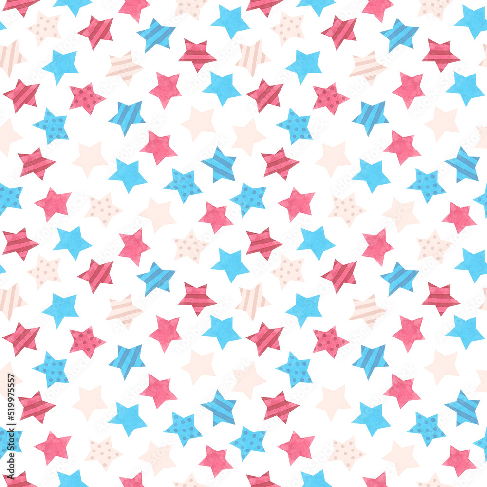 Trans pride - seamless pattern with stars. LGBT art, rainbow clipart for stickers, posters, cards. Transexual pride, Watercolor clipart