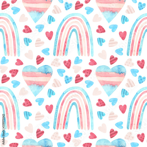 Trans pride - seamless pattern. LGBT art, rainbow clipart with hearts for stickers, posters, cards. Transexual pride, Watercolor clipart photo
