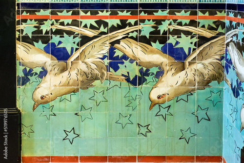 09 October 2016 : detail of azulejos panel in the museum de Arte Nova de Aveiro in Aveiro, Portugal	

