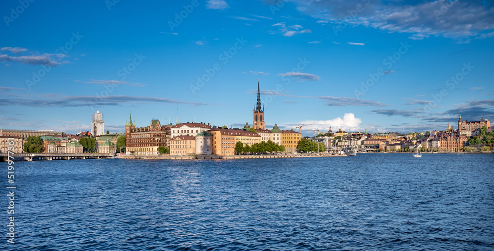 Panoramic view of Riddarholmen  island - the part of Stockholm Old Town (Gamla Stan)  from Sodermalm top, Sweden.