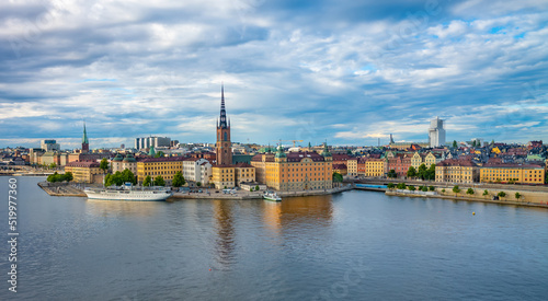 Panoramic view of Riddarholmen  island - the part of Stockholm Old Town  Gamla Stan   from Sodermalm top  Sweden.