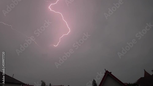 Thunderstorm Lightnings over Houses Neighbourhood in the Evening Slow Motion
