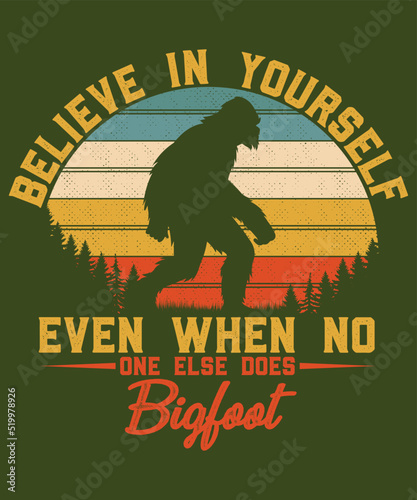 Retro vintage sunset Bigfoot Yeti vector t-shirt design
