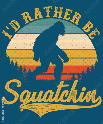 Retro vintage sunset Bigfoot Yeti vector t-shirt design
