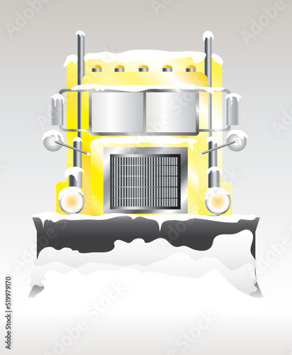 A vector illustration of a snow plough clearing heavy snowfall