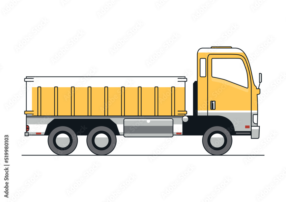 Line vector design of the modern, cab-over-engine tipper truck.