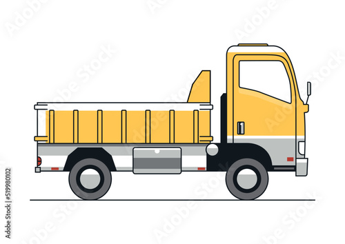 Line vector design of the modern, cab-over-engine tipper truck.