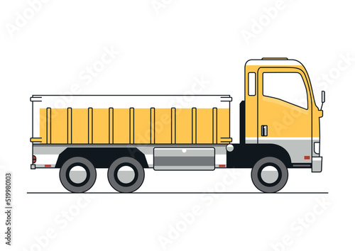 Line vector design of the modern, cab-over-engine tipper truck.