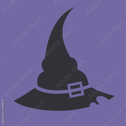 Black witch hat. Halloween attribute in flat style.