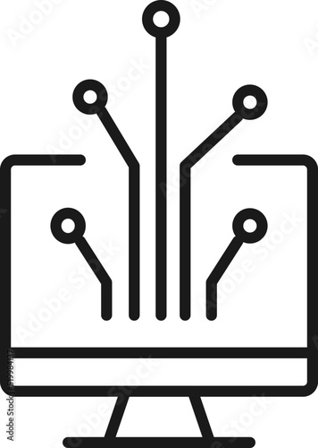 Item on pc monitor. Outline sign suitable for web sites, apps, stores etc. Editable stroke. Vector monochrome line icon of algorithm on computer monitor