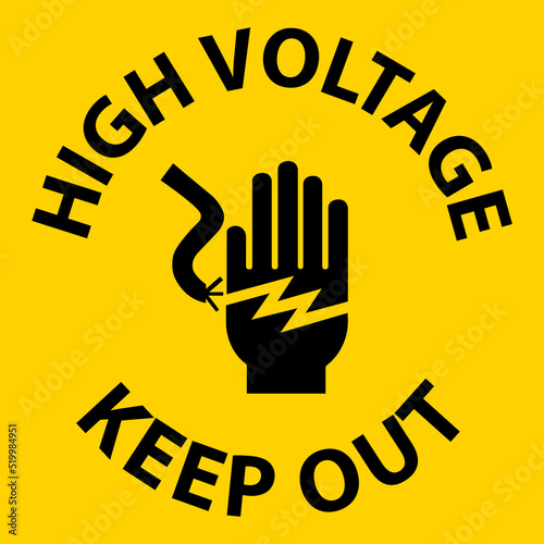 Caution High Voltage Keep Out Sign On White Background