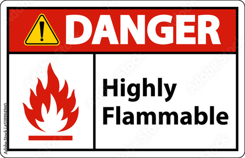 Caution Highly Flammable Sign On White Background photo