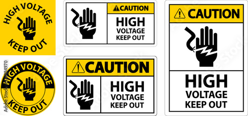 Caution High Voltage Keep Out Sign On White Background