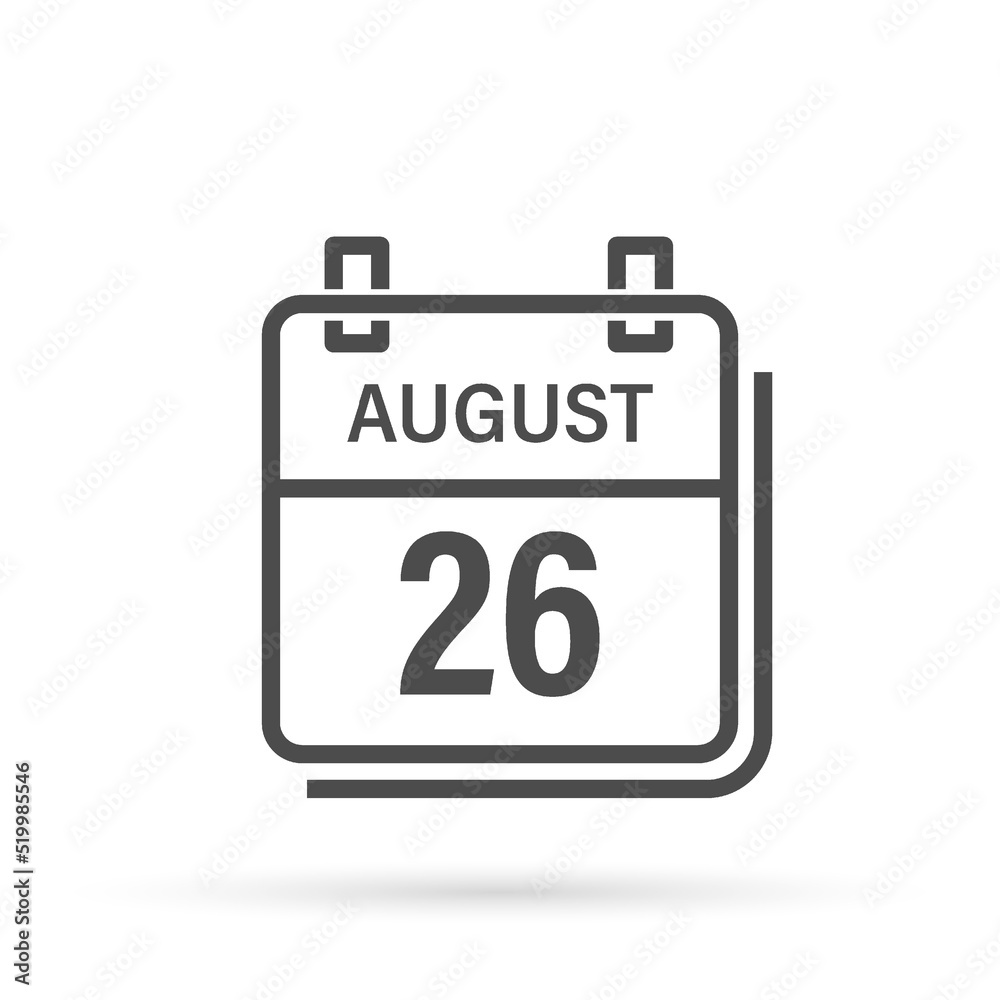 August 26, Calendar icon with shadow. Day, month. Flat vector illustration. August 26, Calendar icon with shadow. Day, month. Flat vector illustration.