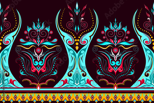 Ethnic oriental ikat pattern traditional Design for background,carpet,wallpaper,clothing,wrapping,batic,fabric,vector. Decorative strip for textiles.