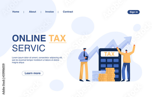 Online tax service landing page. Concept for banner, website design or landing web page.
