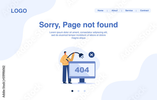 Page not found, 404 error. landing page web banner. vector template.