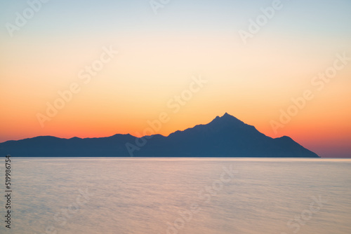 Beautiful Athos mountain at sunset in Greece