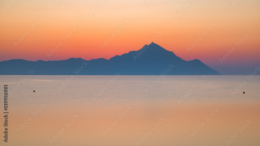 Beautiful Athos mountain at sunset in Greece