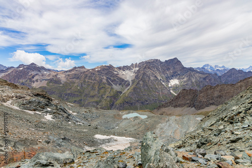 Excursion to the Gran Paradiso in the Alps. Search for rocks, minerals and precious stones. Study of the surface of rocks with sedimented debris over time. Lunar landscape, Martian landscape.