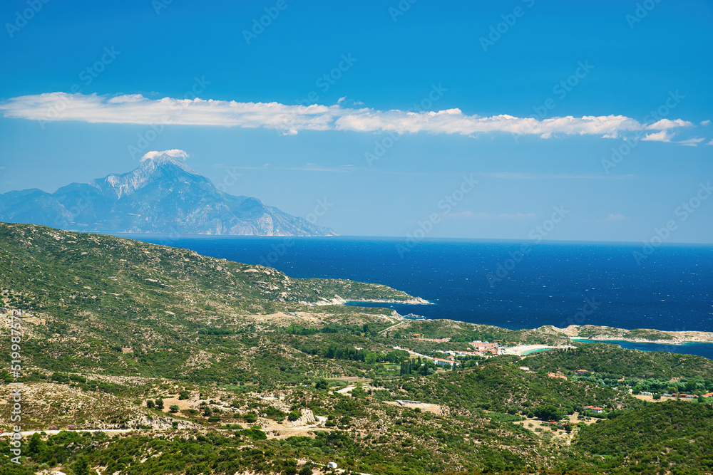 Landscape of Greece, background in Athos mountain