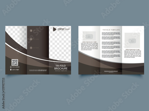 Brown trifold brochure. Business brochure print template brown design