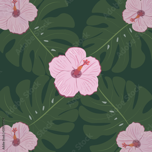 Floral pattern  jungle and tropical summer motif with flowers and leaves