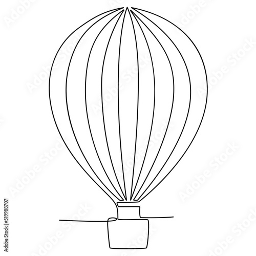 Continuous line drawing of hot air balloon. Vector illustration