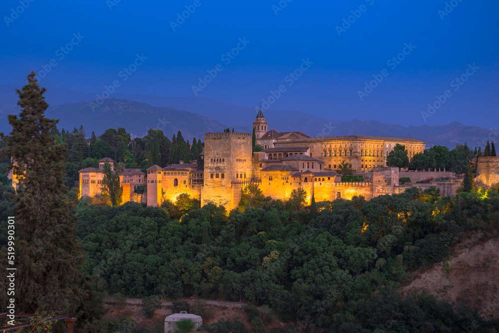 Ancient Alhambra palace in Granada old town, Spain.