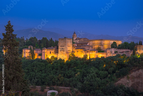Ancient Alhambra palace in Granada old town, Spain. photo