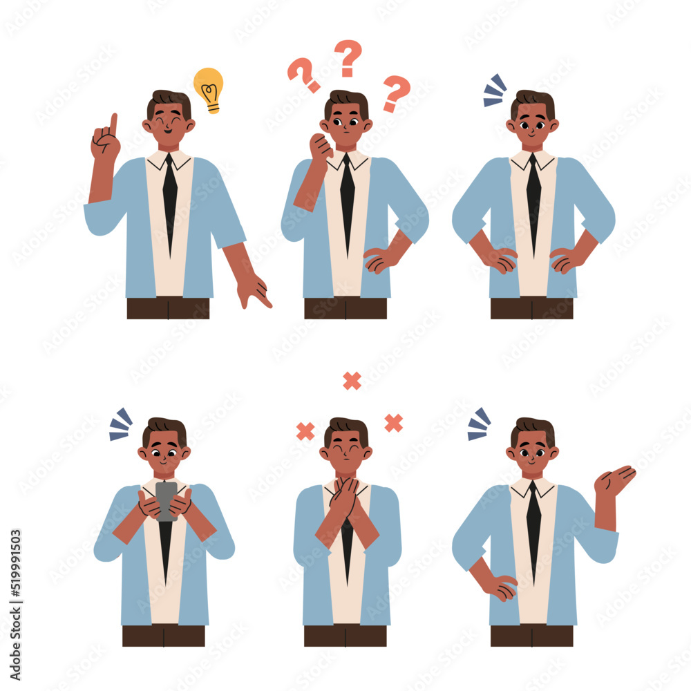 Afro man is expressing various emotions. Flat design style vector illustration. Afro man is expressing various emotions. Flat design style vector illustration.