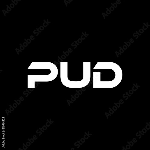 PUD letter logo design with black background in illustrator, vector logo modern alphabet font overlap style. calligraphy designs for logo, Poster, Invitation, etc.