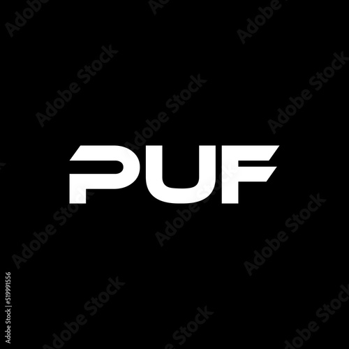 PUF letter logo design with black background in illustrator, vector logo modern alphabet font overlap style. calligraphy designs for logo, Poster, Invitation, etc.