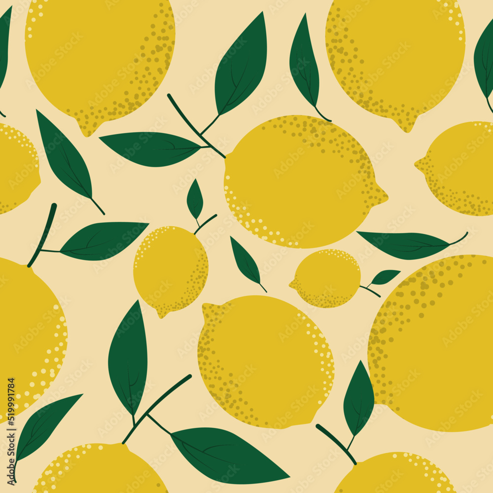 seamless bright light pattern with Fresh lemons for fabric, drawing