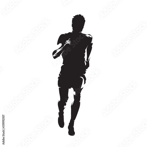Running man, isolated vector silhouette, front view. Run logo