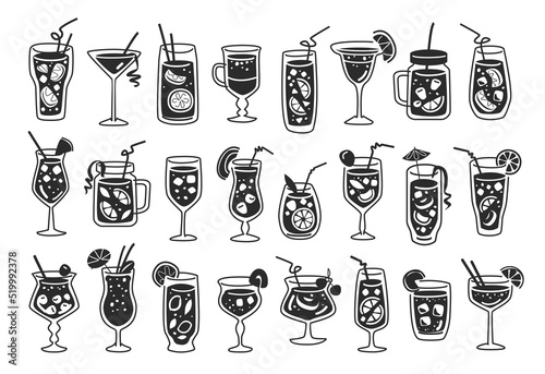Drink and alcohol icon set vector. Cocktails with fruits and berries. Symbol collection for restaurant or bar menu