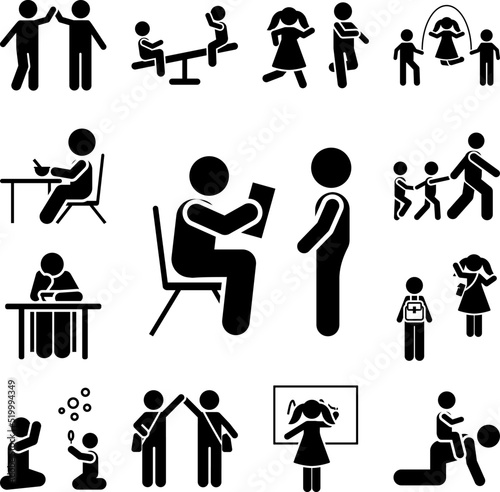 Read, teacher, book, child icon in a collection with other items