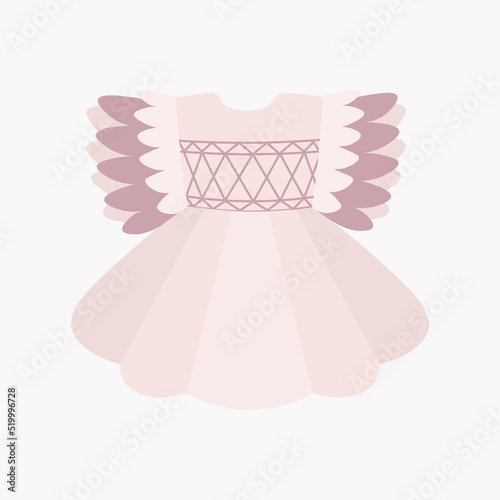Scandinavian boho baby girl dress in pastel colors, kids clothes. Hand drawn vector elements for nursery decoration, baby shower, party, poster, invitation, postcard