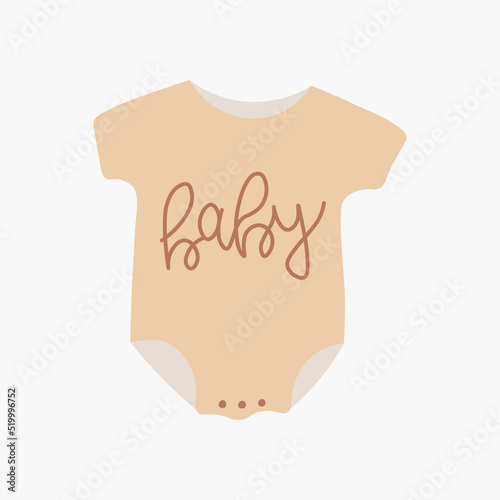 Scandinavian cartoon boho baby bodysuit in pastel colors, kids clothes. Hand drawn vector elements for nursery decoration, baby shower, party, poster, invitation, postcard