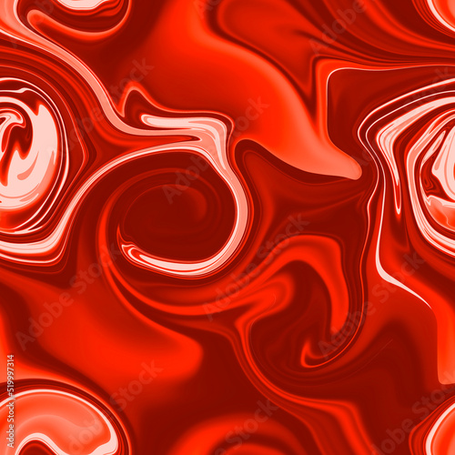 Seamless pattern. Abstract red background. The texture of the flowing liquid. Fresh paint effect. Imitation of marble and stone. Modern futuristic backdrop. For textiles and wallpapers. 