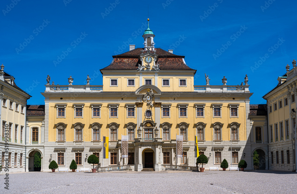 Residenzschloss Ludwigsburg castle . Middle courtyard with a view of the old main building. Baden-Wuerttemberg, Germany, Europe