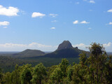 Glasshouse Mountains with trees on the Sunshine Coast in Queensland, Australia