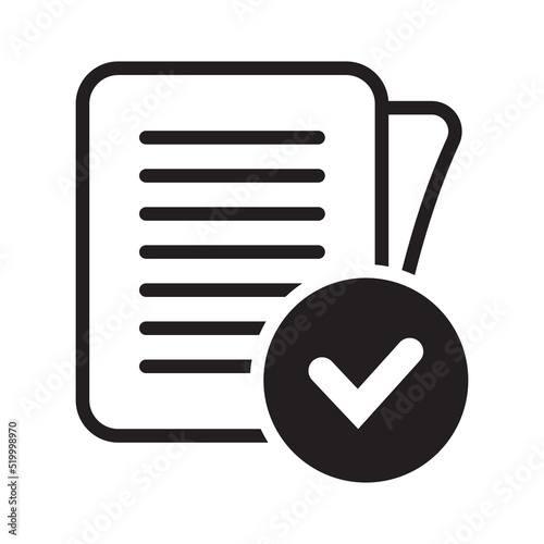 Compliance document icon in flat style. Approved process vector illustration on white isolated background. Checkmark business concept.